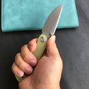 KUBEY KU344 Momentum Sherif Manganas Design Liner Lock Front Flipper / Dual Studs Open Folding Knife Translucent Yellow  G10 Handle 3.43" Bead Blasted AUS-10