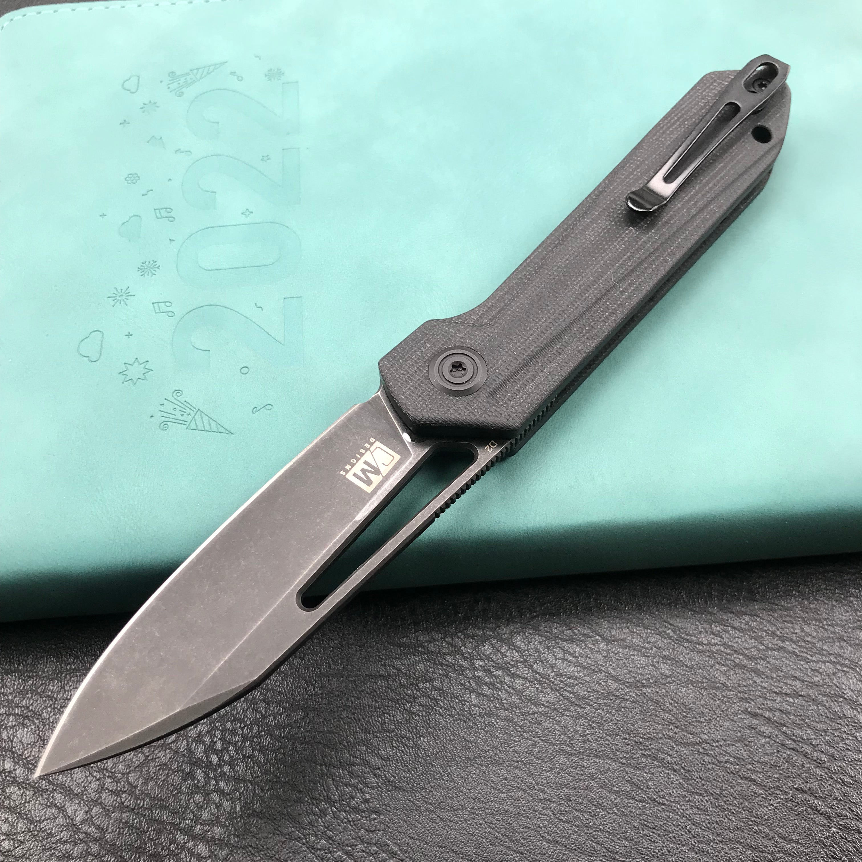 KUBEY KU321H Royal Liner Lock EDC Pocket Knife Front Flipper black G10 Handle 2.99"  Dark Stonewahsed D2