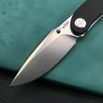 KUBEY  KU344A Momentum Sherif Manganas Design Liner Lock Front Flipper  Dual Studs Open Folding Knife Black G10 Handle 3.43" Blasted Stonewashed D2
