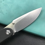 KUBEY  KU344A Momentum Sherif Manganas Design Liner Lock Front Flipper  Dual Studs Open Folding Knife Black G10 Handle 3.43" Blasted Stonewashed D2
