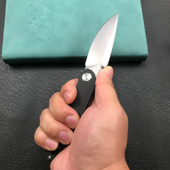 KUBEY  KU344A Momentum Sherif Manganas Design Liner Lock Front Flipper  Dual Studs Open Folding Knife Black G10 Handle 3.43" Blasted Stonewashed D2