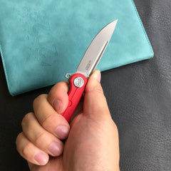 KUBEY KU312 Mizo Liner Lock Flipper Folding Knife Red  G10 Handle 3.15" Bead Blast AUS-10