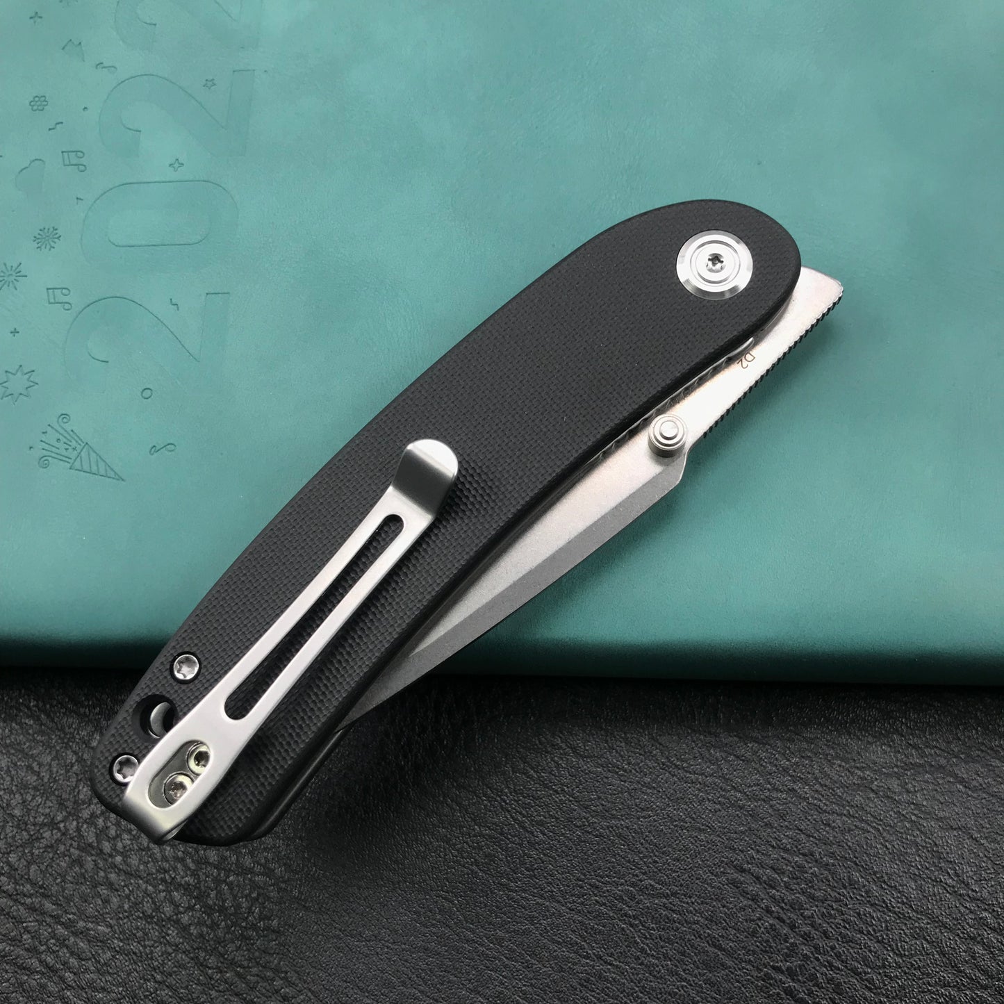 KUBEY  KU344A Momentum Sherif Manganas Design Liner Lock Front Flipper  Dual Studs Open Folding Knife Black G10 Handle 3.43" Blasted Stonewashed D2