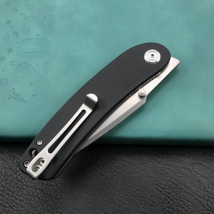 KUBEY  KU344A Momentum Sherif Manganas Design Liner Lock Front Flipper  Dual Studs Open Folding Knife Black G10 Handle 3.43" Blasted Stonewashed D2
