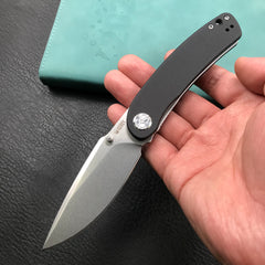 KUBEY  KU344A Momentum Sherif Manganas Design Liner Lock Front Flipper  Dual Studs Open Folding Knife Black G10 Handle 3.43" Blasted Stonewashed D2