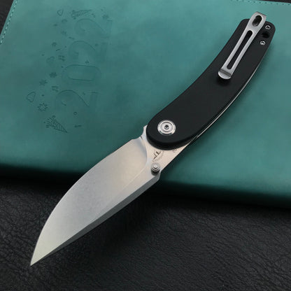 KUBEY  KU344A Momentum Sherif Manganas Design Liner Lock Front Flipper  Dual Studs Open Folding Knife Black G10 Handle 3.43" Blasted Stonewashed D2