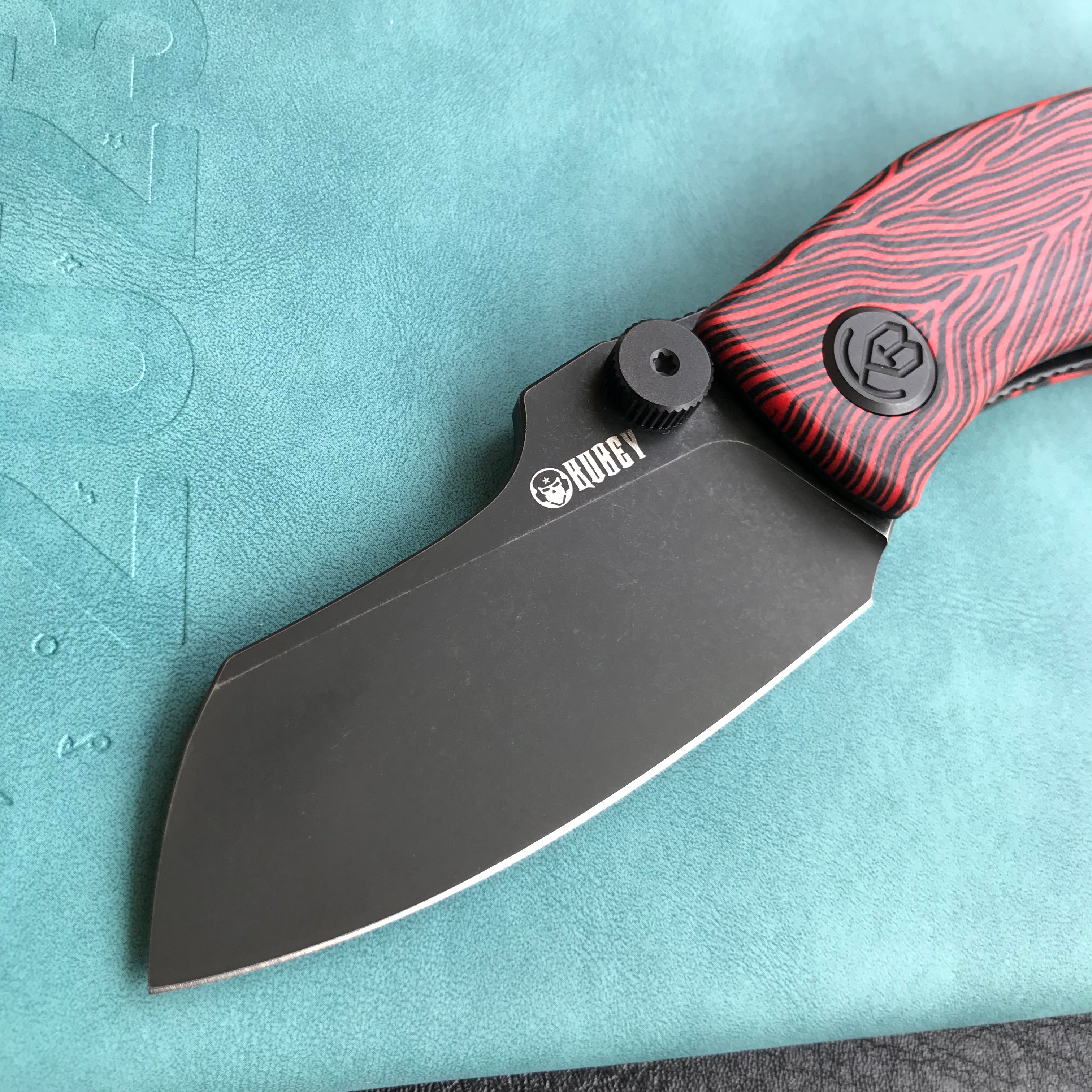 KUBEY KU337  Monsterdog Liner Lock Folding Knife Red black G10 2.95" Darkwashed  14C28N