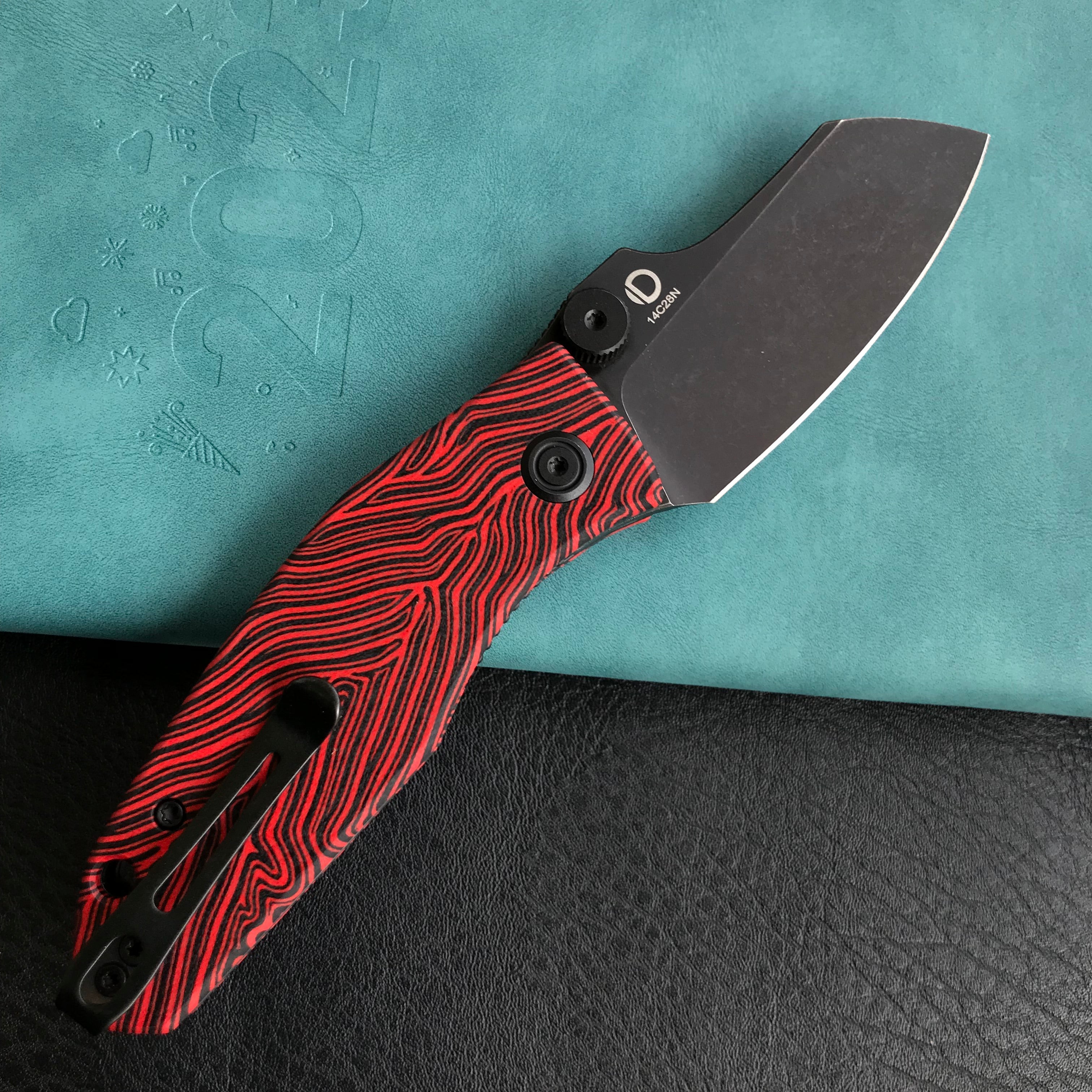 KUBEY KU337  Monsterdog Liner Lock Folding Knife Red black G10 2.95" Darkwashed  14C28N