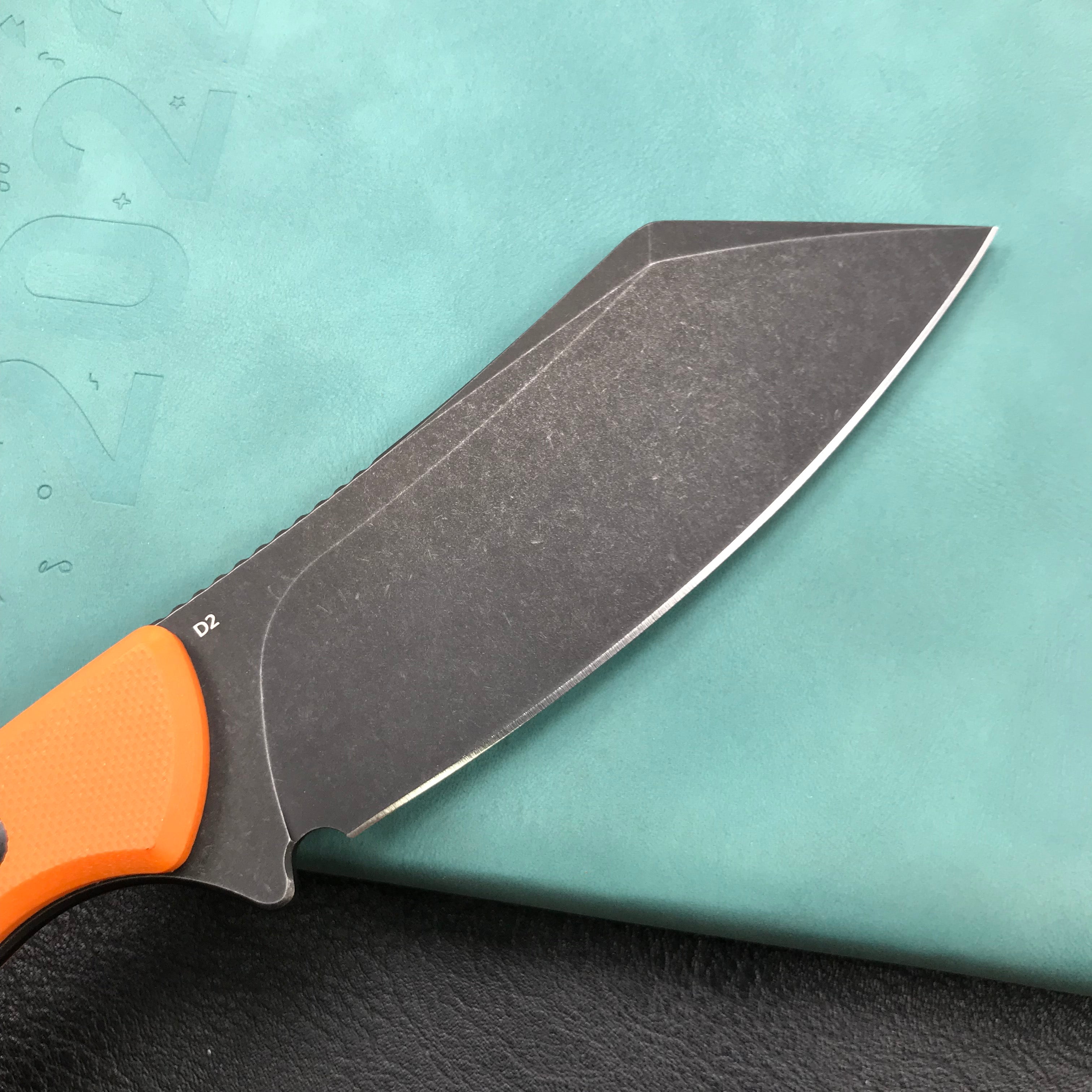 KUBEY KU302B Fixed Blade Outdoor Survival Knife Orange G10 Handle 4.09" Dark Stonewashed Tanto D2 Tek-lok Kydex Sheath