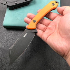 KUBEY KU302B Fixed Blade Outdoor Survival Knife Orange G10 Handle 4.09" Dark Stonewashed Tanto D2 Tek-lok Kydex Sheath