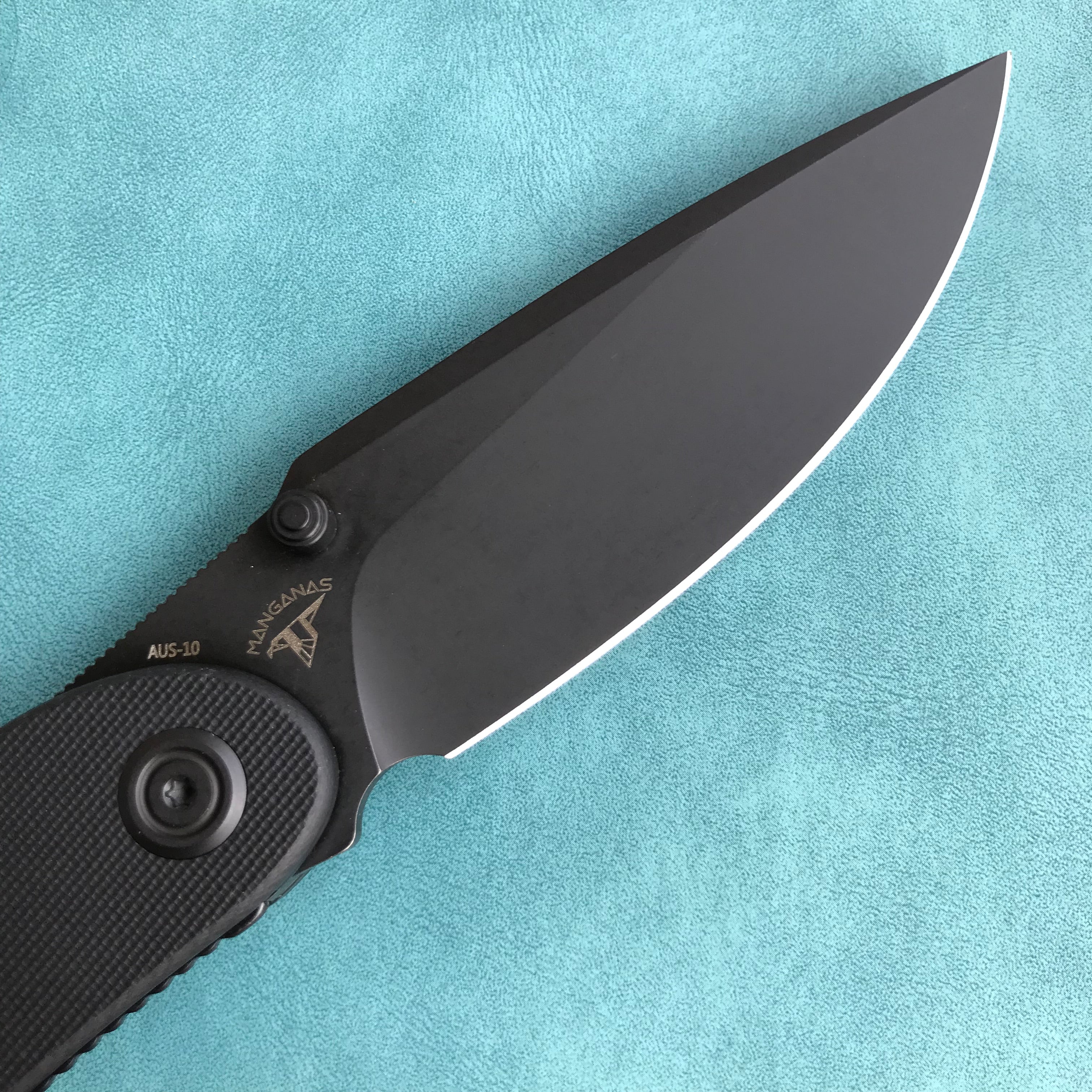 KUBEY KU344  Momentum Sherif Manganas Design Liner Lock Front Flipper / Dual Studs Open Folding Knife Black G10 Handle 3.43" Dark Stonewashed AUS-10