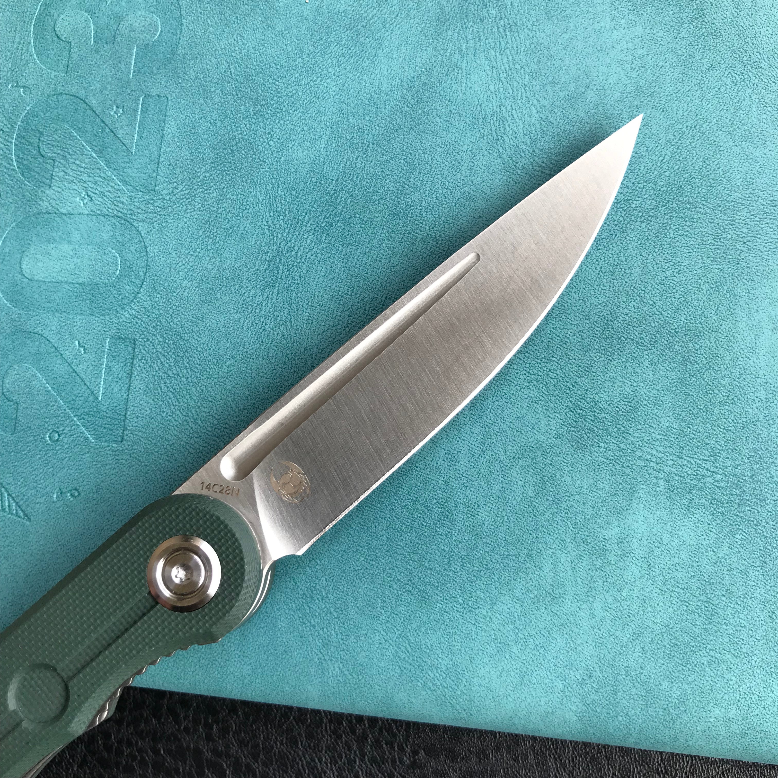 KUBEY  KU2101  Mizo Liner Lock Front Flipper Folding Knife OD Green G10 Handle 3.15" Satin 14C28N