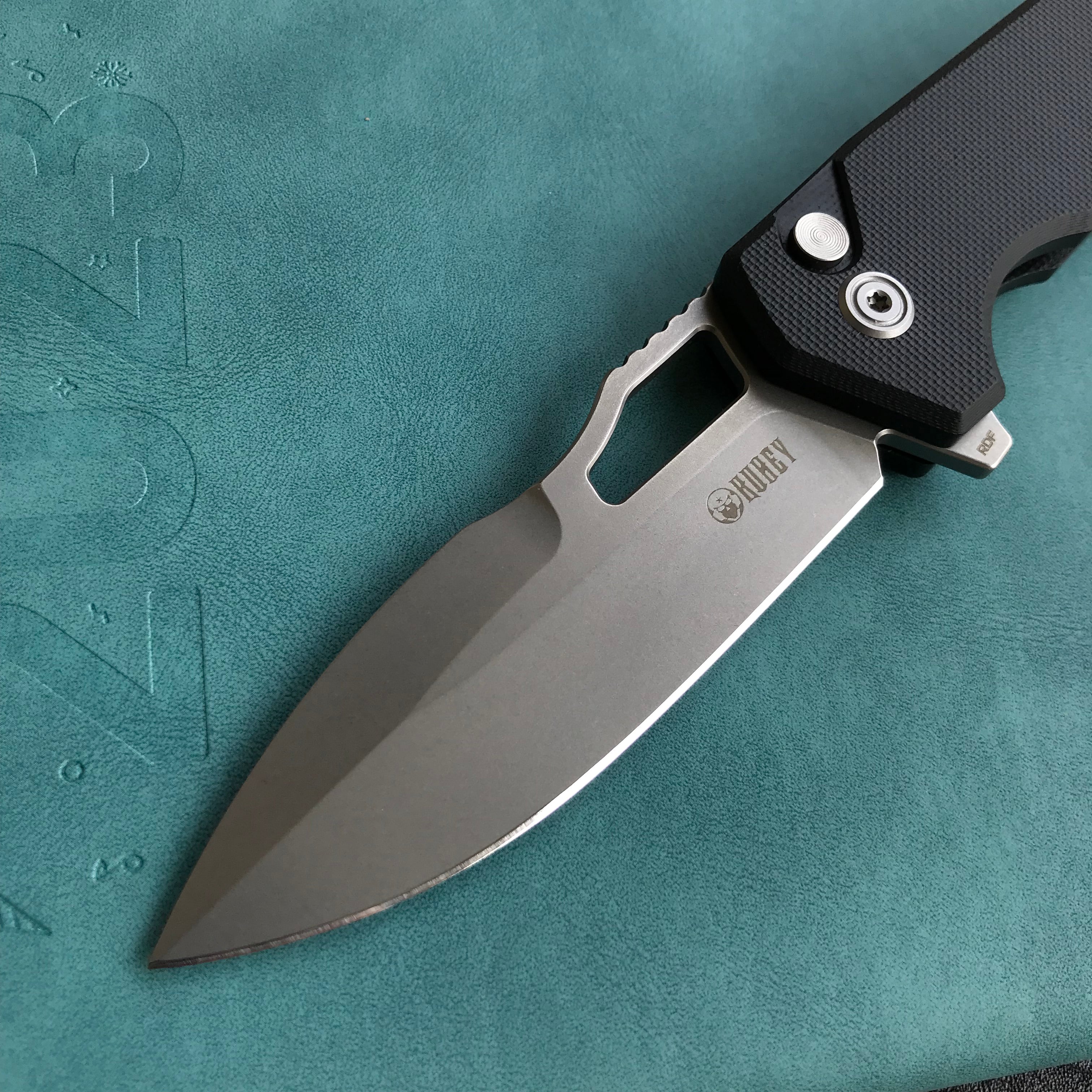 KUBEY KU316E RDF Pocket Knife with Button Lock, Full-Contoured Black G-10 Handle 3.11" Bead Blasted AUS-10 Blade, Lightweight Hydra Designed Folding Knife for EDC