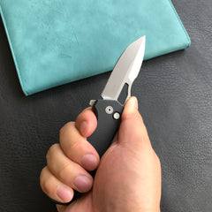 KUBEY KU316E RDF Pocket Knife with Button Lock, Full-Contoured Black G-10 Handle 3.11" Bead Blasted AUS-10 Blade, Lightweight Hydra Designed Folding Knife for EDC