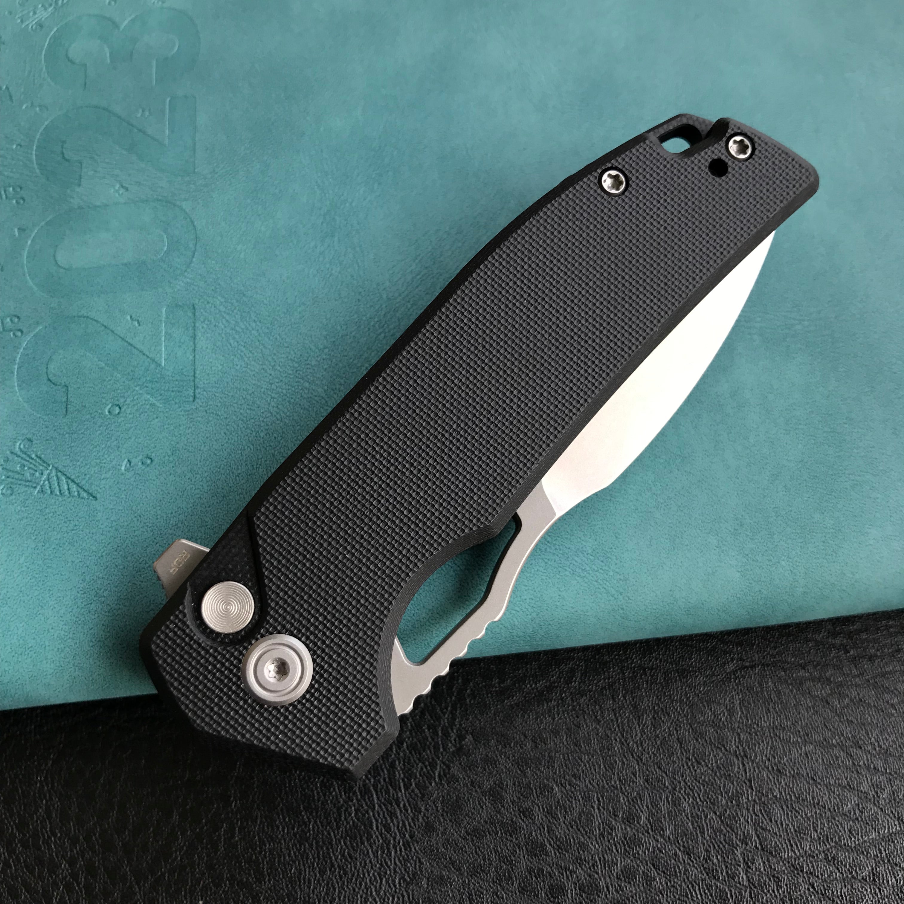 KUBEY KU316E RDF Pocket Knife with Button Lock, Full-Contoured Black G-10 Handle 3.11" Bead Blasted AUS-10 Blade, Lightweight Hydra Designed Folding Knife for EDC