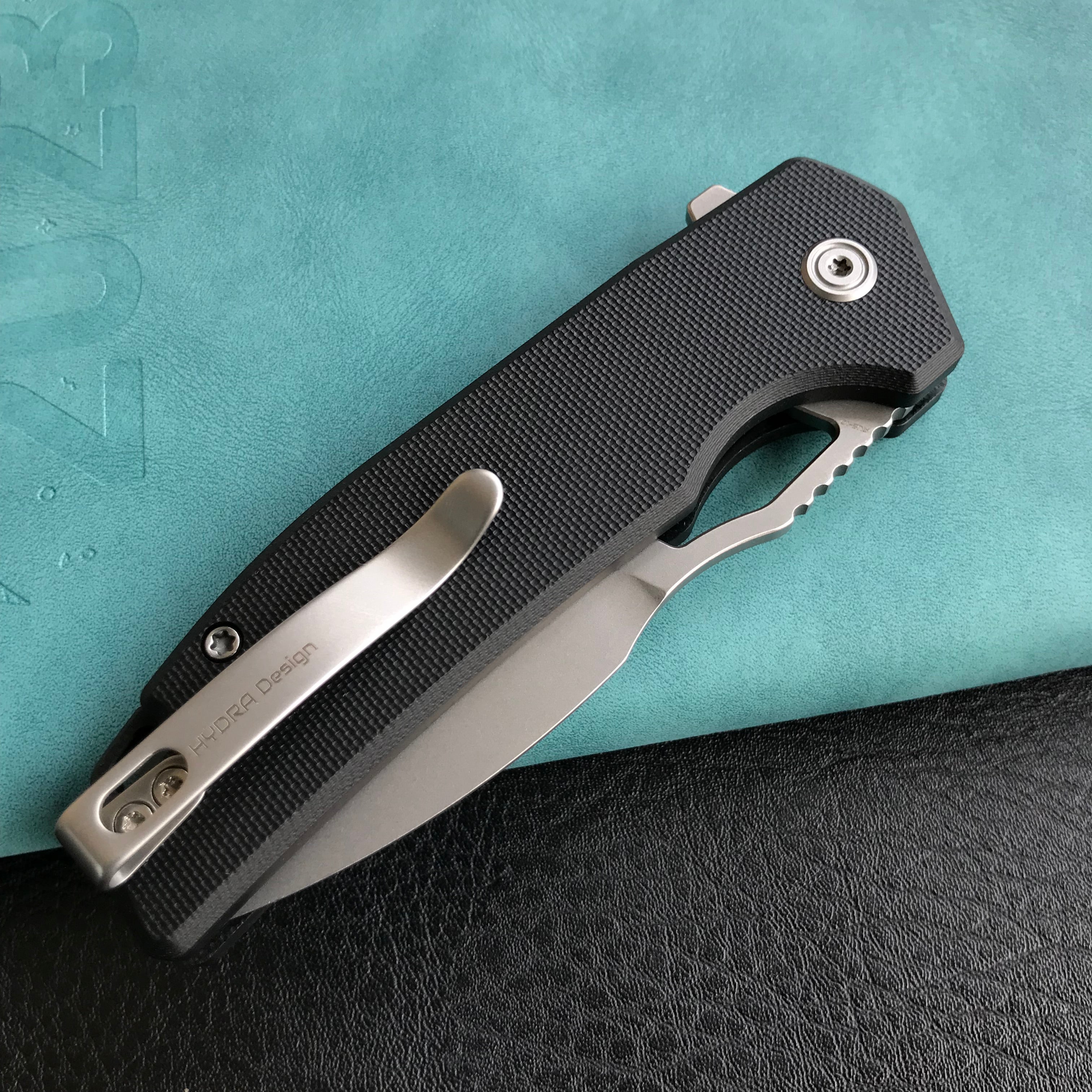 KUBEY KU316E RDF Pocket Knife with Button Lock, Full-Contoured Black G-10 Handle 3.11" Bead Blasted AUS-10 Blade, Lightweight Hydra Designed Folding Knife for EDC