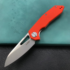 KUBEY KU291D  Vagrant Liner Lock Folding Knife Orange G10 Handle 3.1" Blasted Stonewashed   AUS-10