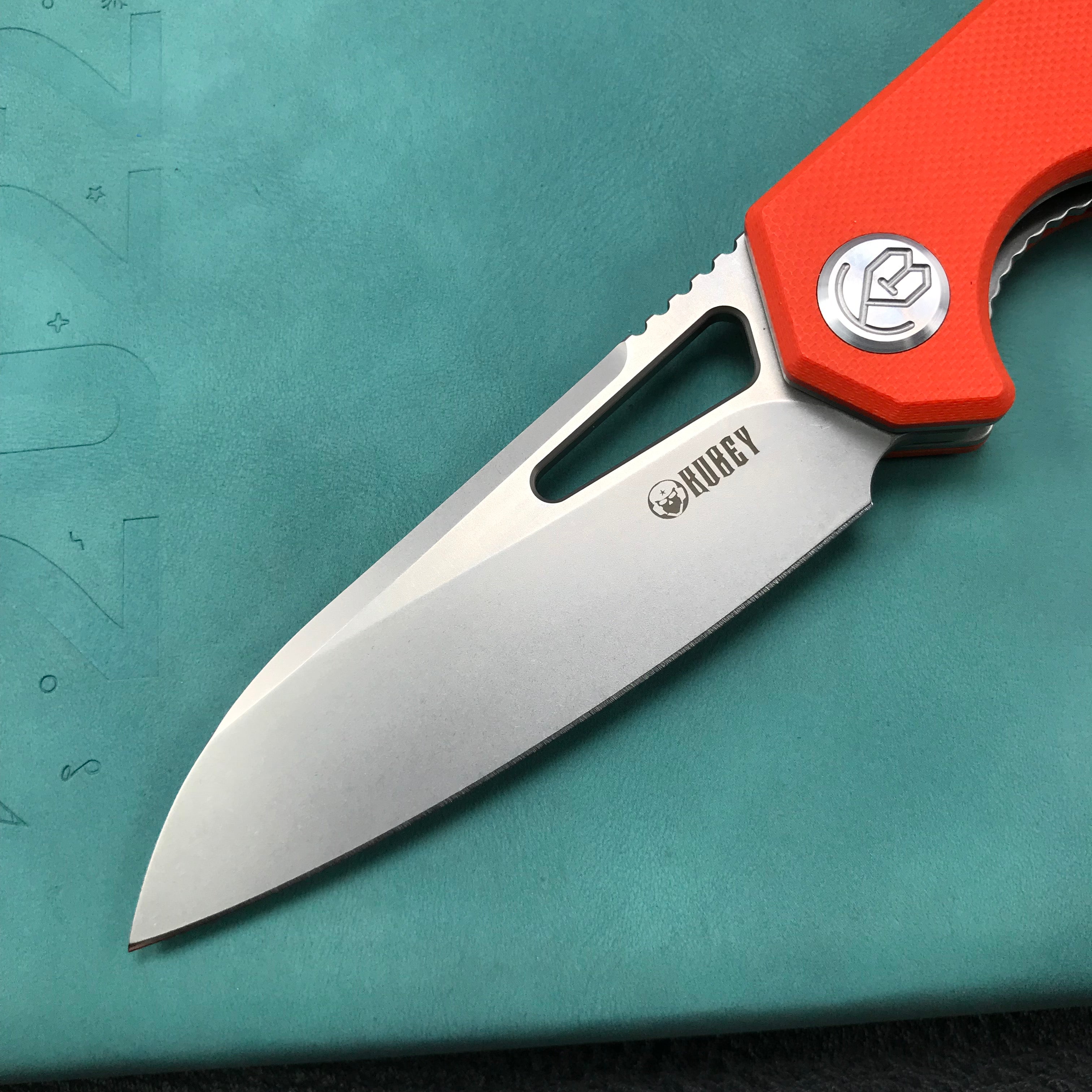 KUBEY KU291D  Vagrant Liner Lock Folding Knife Orange G10 Handle 3.1" Blasted Stonewashed   AUS-10