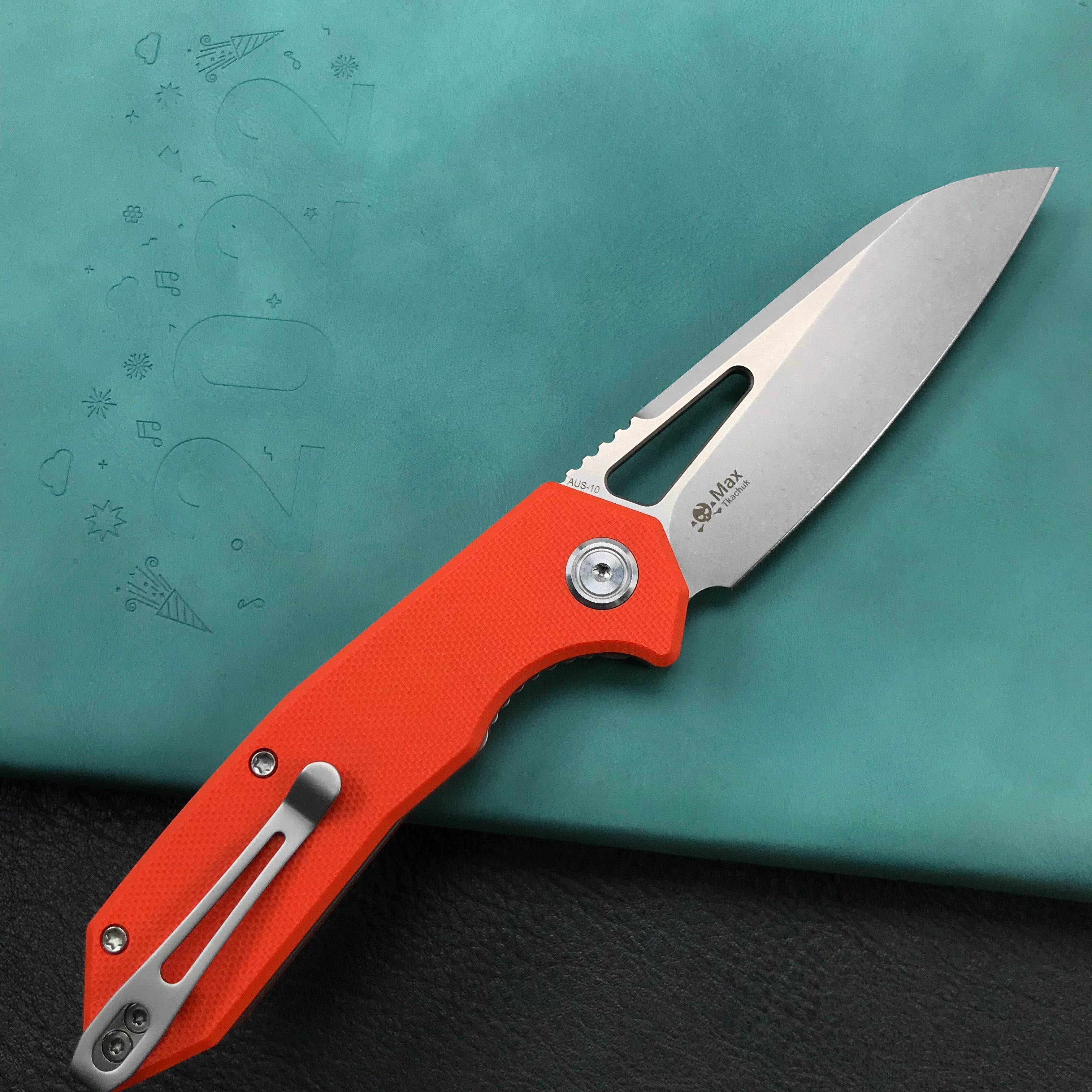 KUBEY KU291D  Vagrant Liner Lock Folding Knife Orange G10 Handle 3.1" Blasted Stonewashed   AUS-10