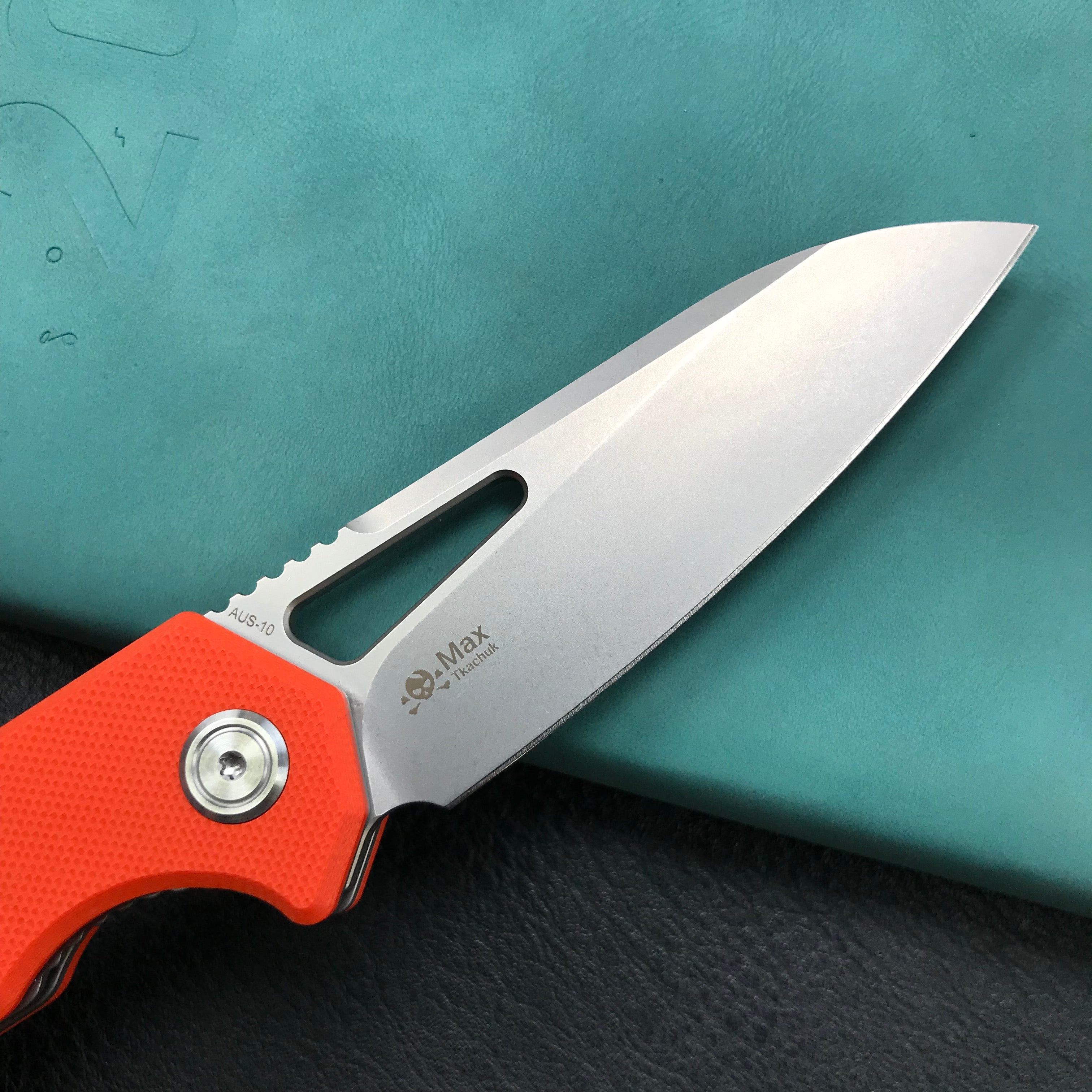 KUBEY KU291D  Vagrant Liner Lock Folding Knife Orange G10 Handle 3.1" Blasted Stonewashed   AUS-10