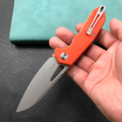 KUBEY KU291D  Vagrant Liner Lock Folding Knife Orange G10 Handle 3.1" Blasted Stonewashed   AUS-10