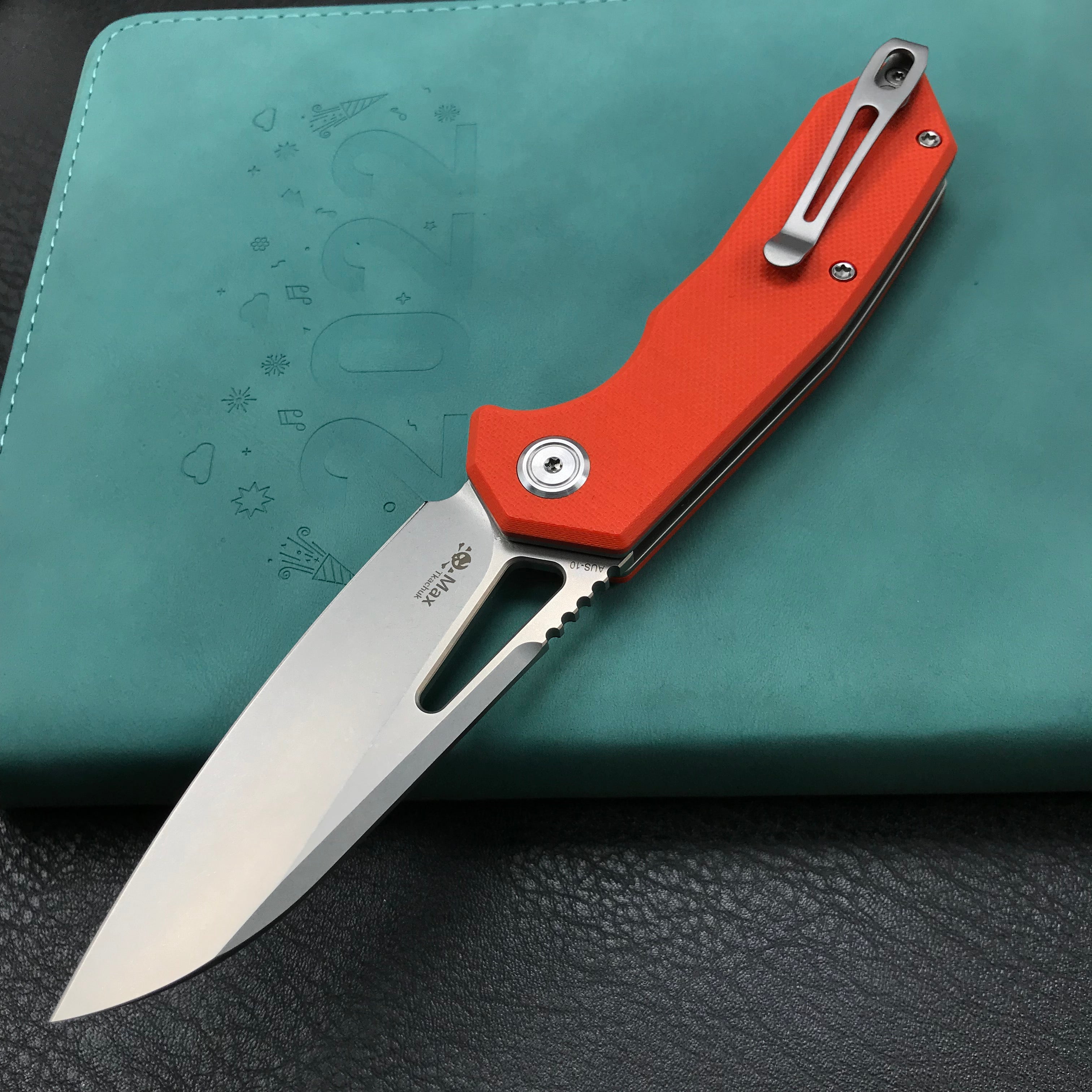 KUBEY KU291D  Vagrant Liner Lock Folding Knife Orange G10 Handle 3.1" Blasted Stonewashed   AUS-10