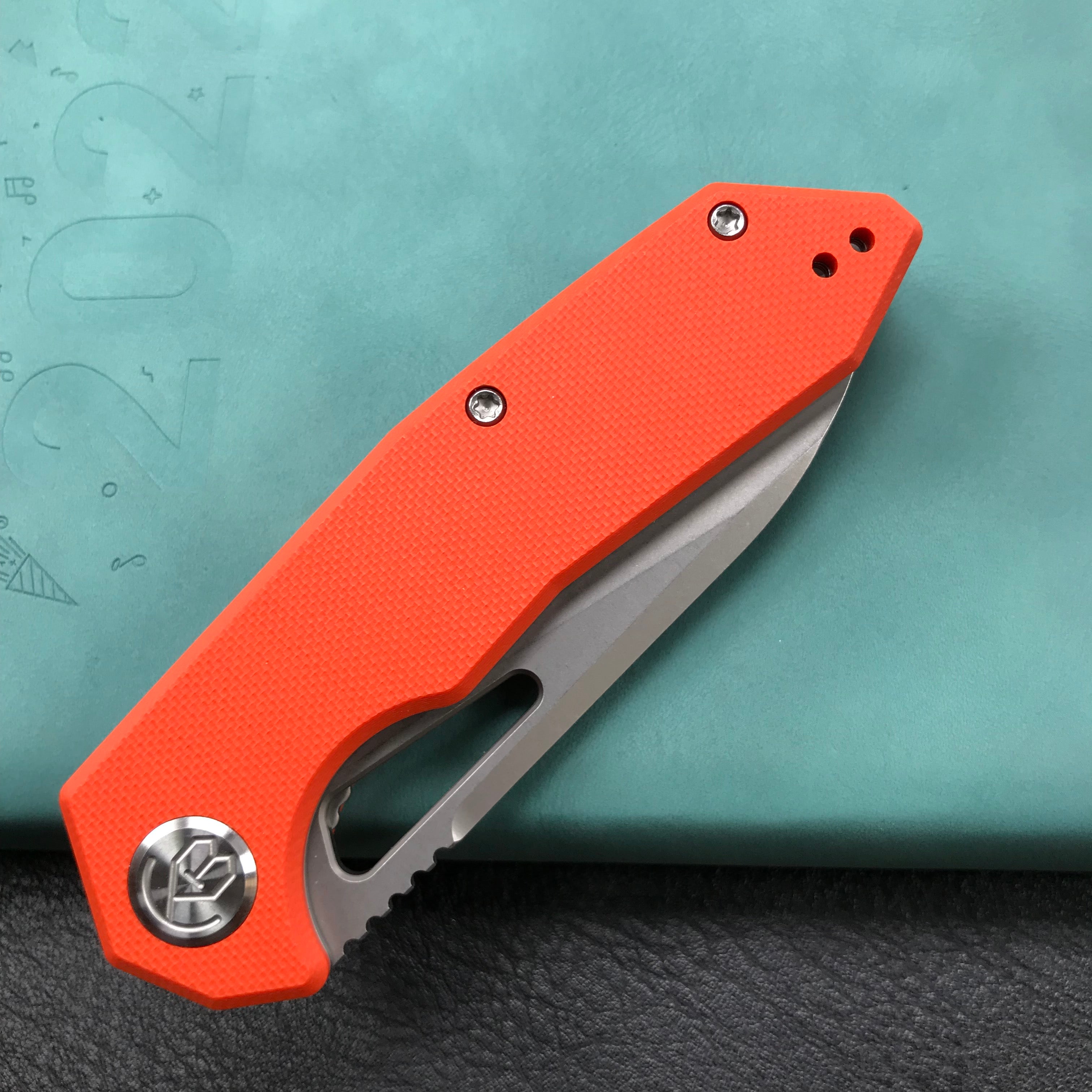 KUBEY KU291D  Vagrant Liner Lock Folding Knife Orange G10 Handle 3.1" Blasted Stonewashed   AUS-10