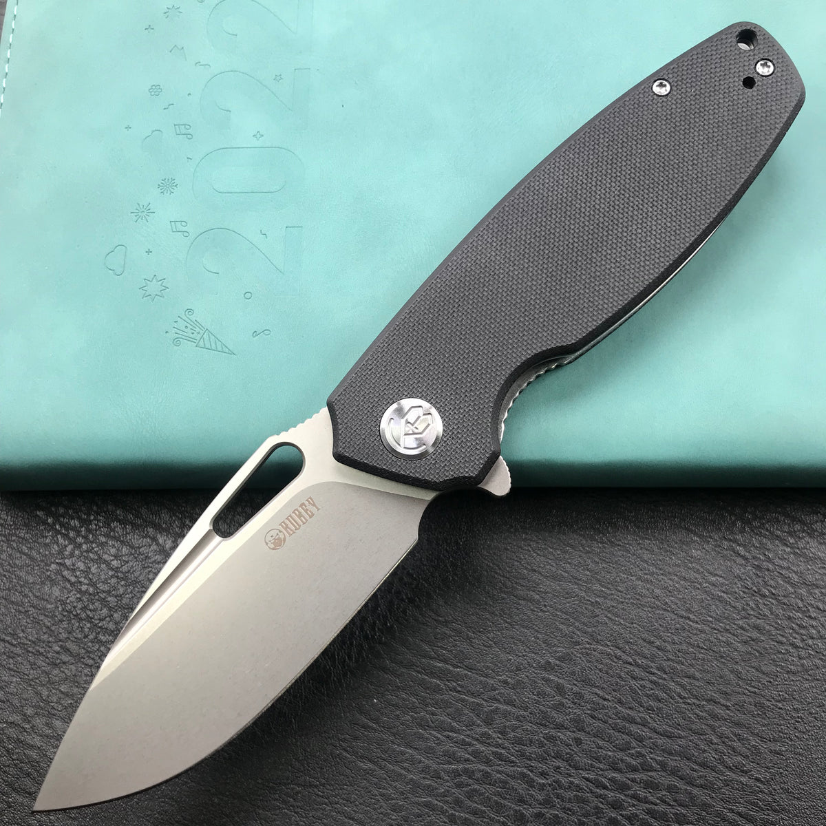 KUBEY KU322A Liner Lock Flipper Folding Knife Black G10 Handle 3.39" Blasted Stonewashed D2