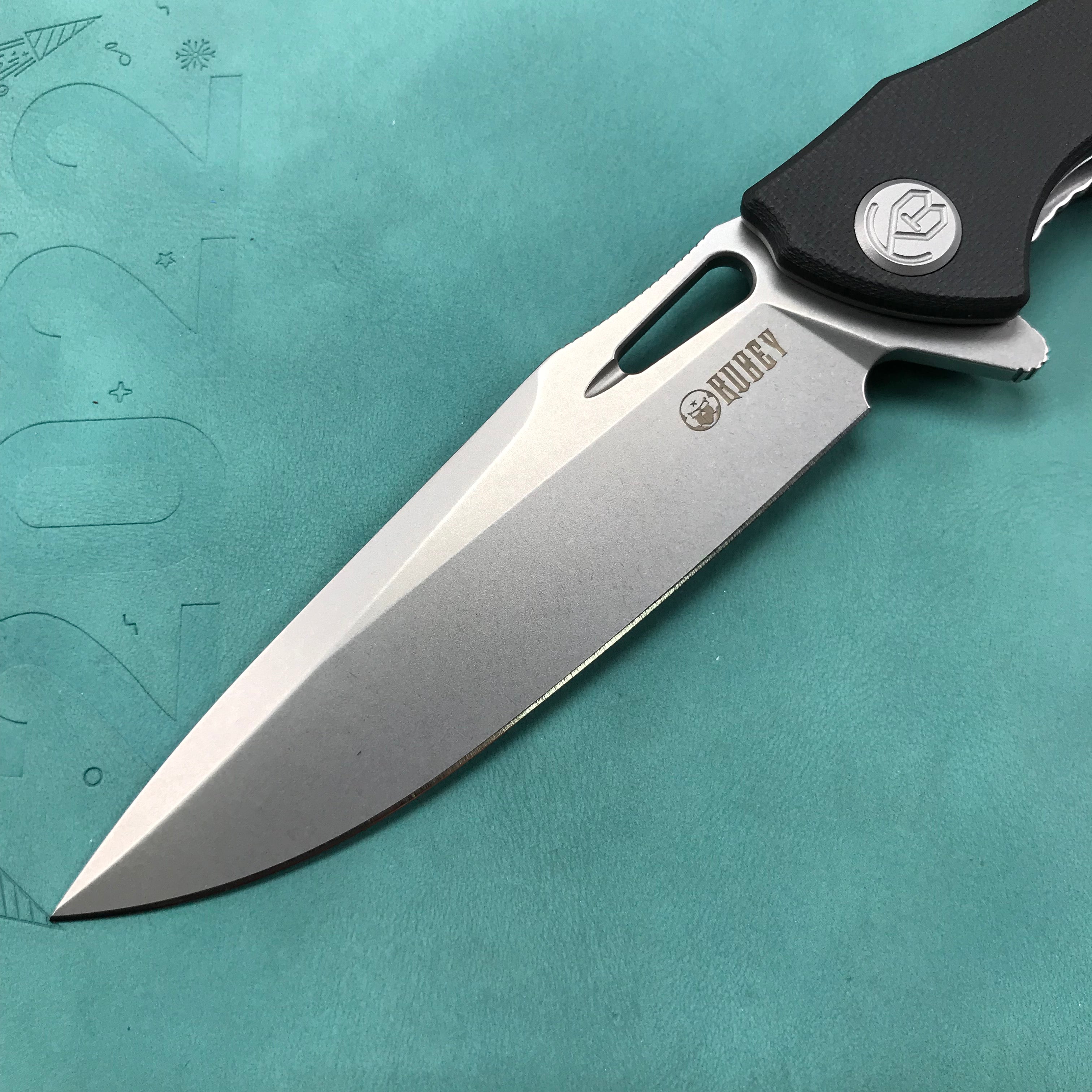 KUBEY KB245D Raven Liner Lock Flipper Knife Black G10 Handle 3.5" Bead Blasted AUS-10