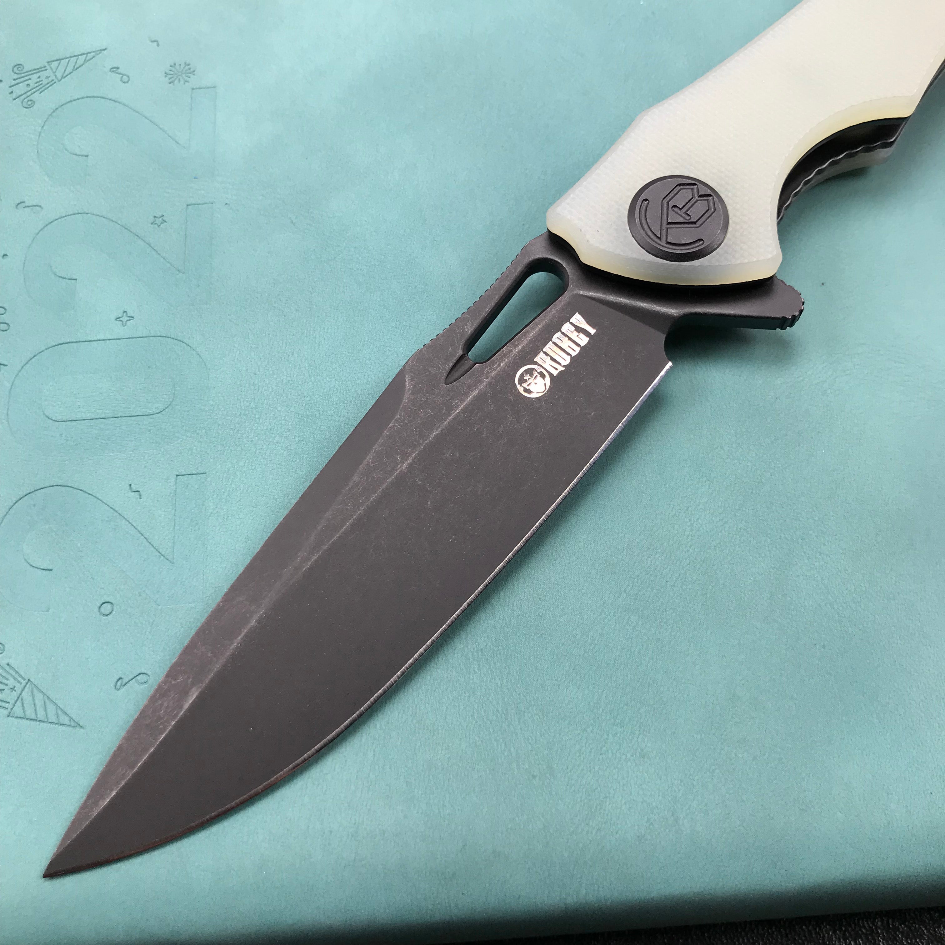 KUBEY KB245G Raven Liner Lock Flipper Knife  Jade G10 Handle 3.5" Dark Stonewashed AUS-10