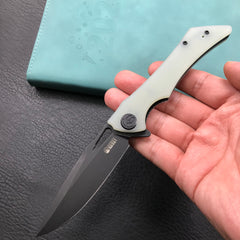 KUBEY KB245G Raven Liner Lock Flipper Knife  Jade G10 Handle 3.5" Dark Stonewashed AUS-10