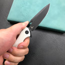 KUBEY KB245F Raven Liner Lock Flipper Knife White G10 Handle 3.5" Dark Stonewashed AUS-10