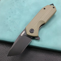 KUBEY KU203H Chubby Liner Lock EDC Flipper Knife OD Green G10 Handle 2.36" Dark Stonewahsed D2