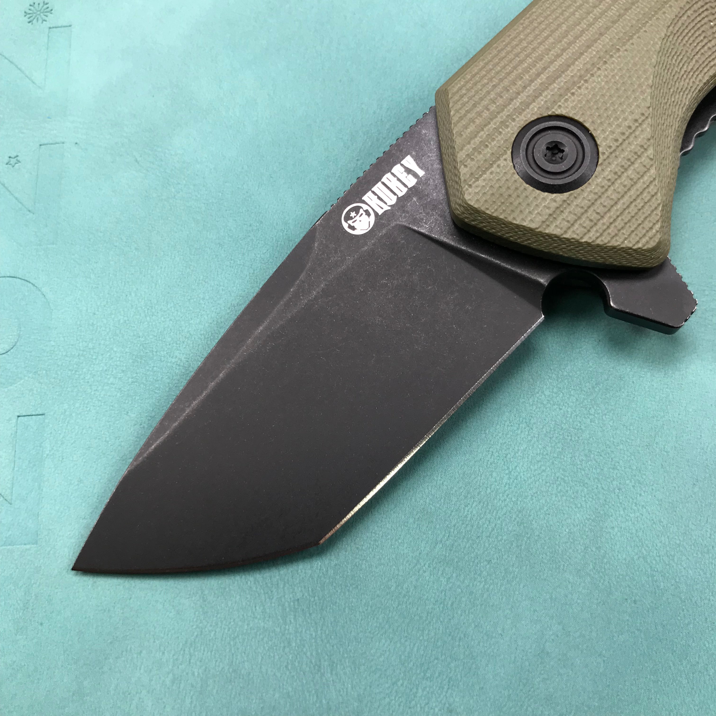 KUBEY KU203H Chubby Liner Lock EDC Flipper Knife OD Green G10 Handle 2.36" Dark Stonewahsed D2