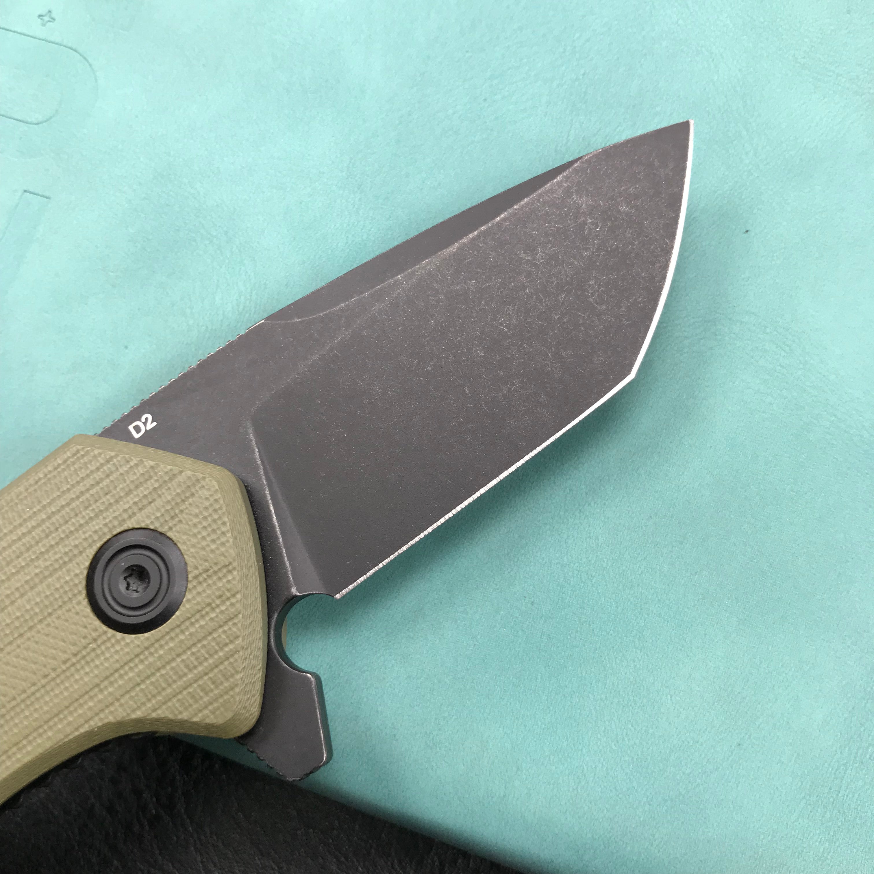 KUBEY KU203H Chubby Liner Lock EDC Flipper Knife OD Green G10 Handle 2.36" Dark Stonewahsed D2