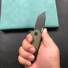 KUBEY KU203H Chubby Liner Lock EDC Flipper Knife OD Green G10 Handle 2.36" Dark Stonewahsed D2