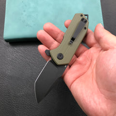 KUBEY KU203H Chubby Liner Lock EDC Flipper Knife OD Green G10 Handle 2.36" Dark Stonewahsed D2