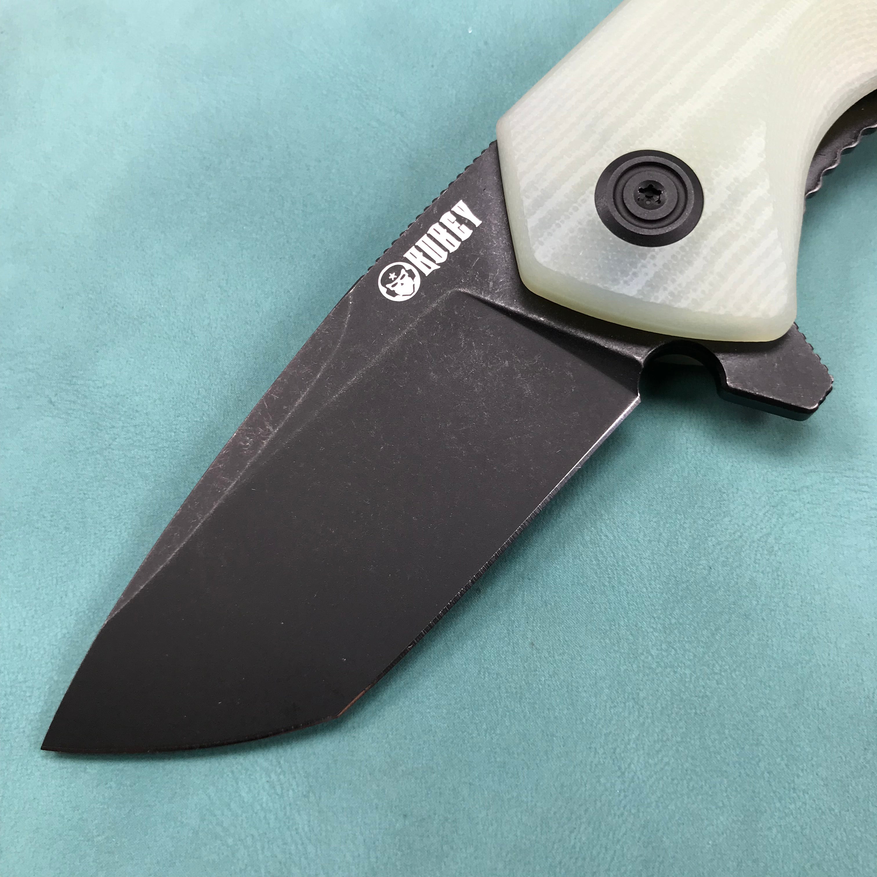 KUBEY KU203I Chubby Liner Lock EDC Flipper Knife Jade G10 Handle 2.36" Dark Stonewahsed D2