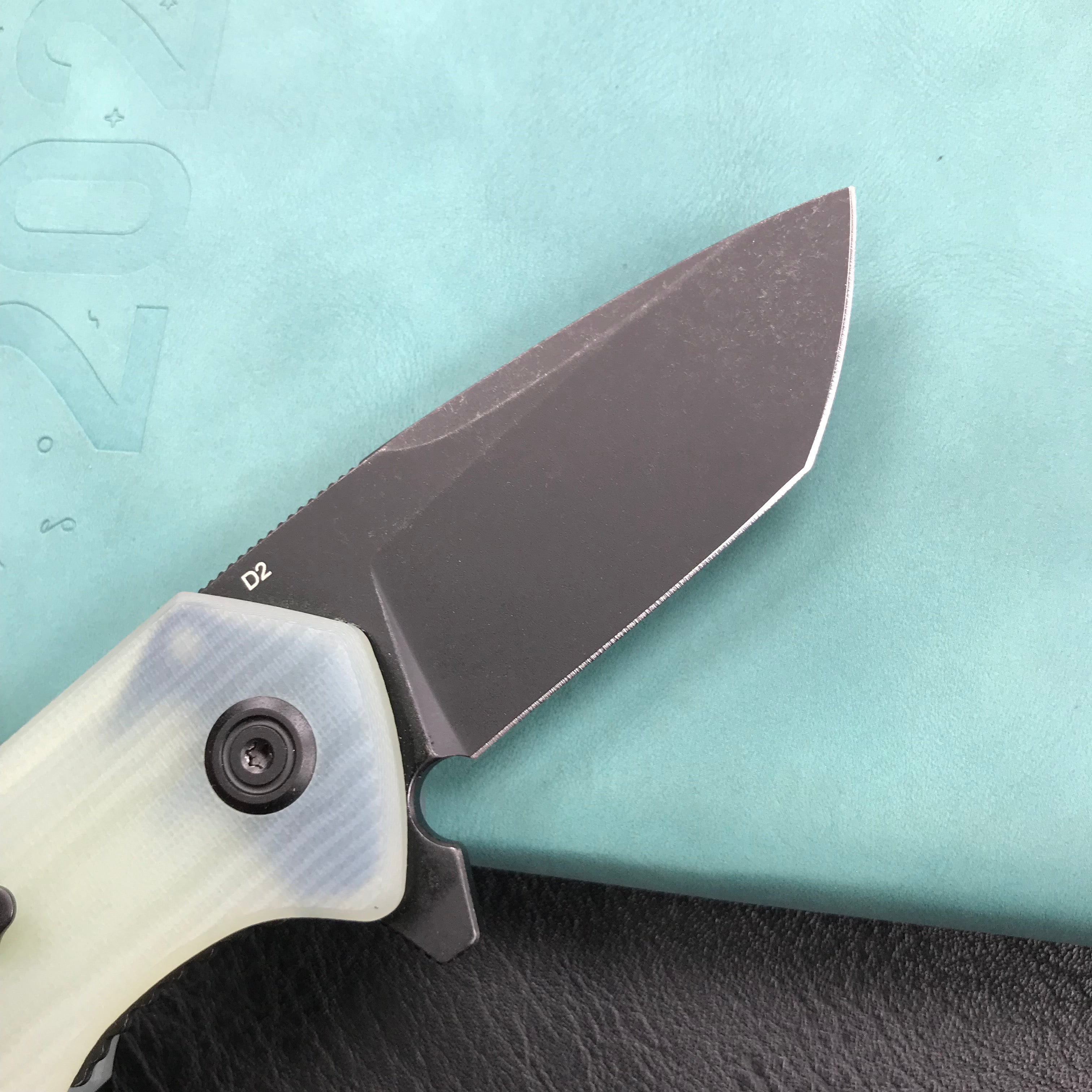 KUBEY KU203I Chubby Liner Lock EDC Flipper Knife Jade G10 Handle 2.36" Dark Stonewahsed D2