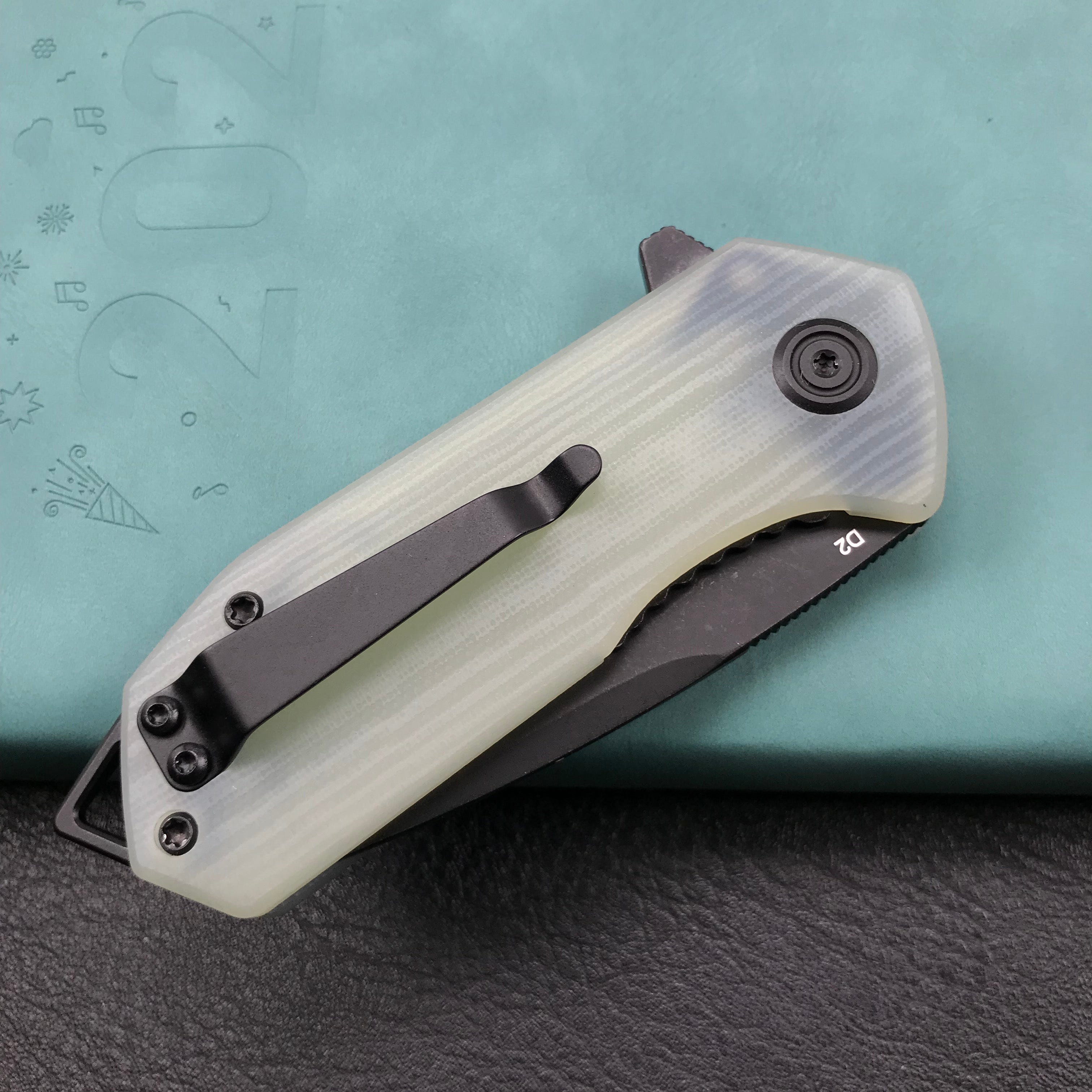 KUBEY KU203I Chubby Liner Lock EDC Flipper Knife Jade G10 Handle 2.36" Dark Stonewahsed D2