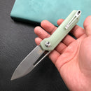 KUBEY KU321B Royal Liner Lock EDC Pocket Knife Front Flipper Jade G10 Handle 2.99" Bead Blasted D2