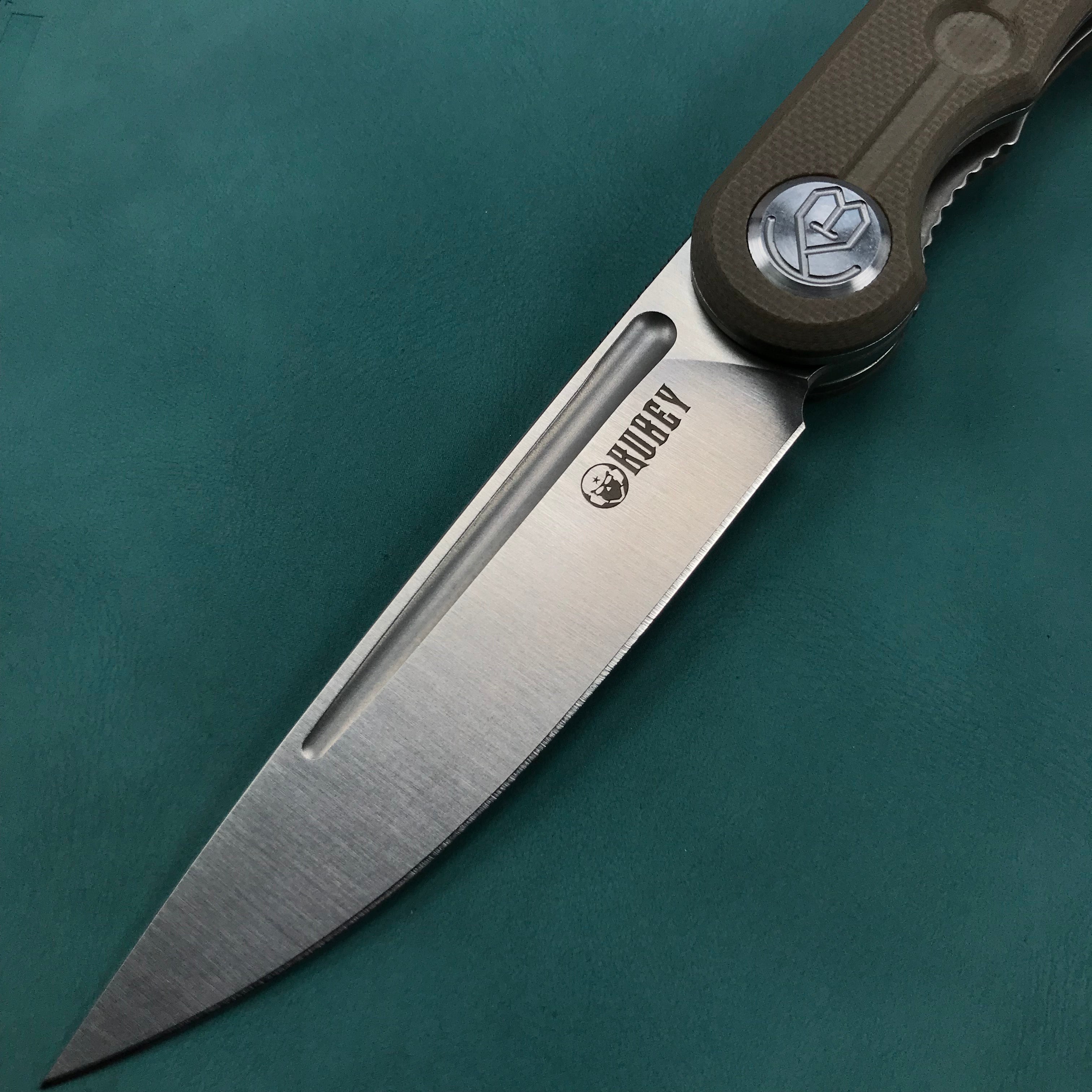 KUBEY KU2101E Mizo Liner Lock Front Flipper Folding Knife Tan G10 Handle 3.15" Satin 14C28N