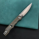 KUBEY KU2101E Mizo Liner Lock Front Flipper Folding Knife Tan G10 Handle 3.15" Satin 14C28N