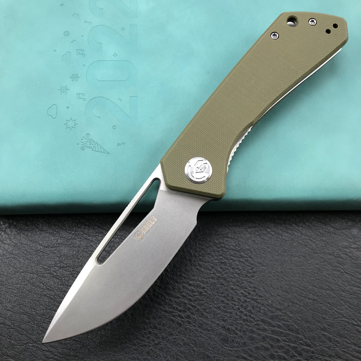 KUBEY KU331D Front Flipper EDC Pocket Folding Knife green  G10 Handle 3.27"  Blasted Stonewashed  D2