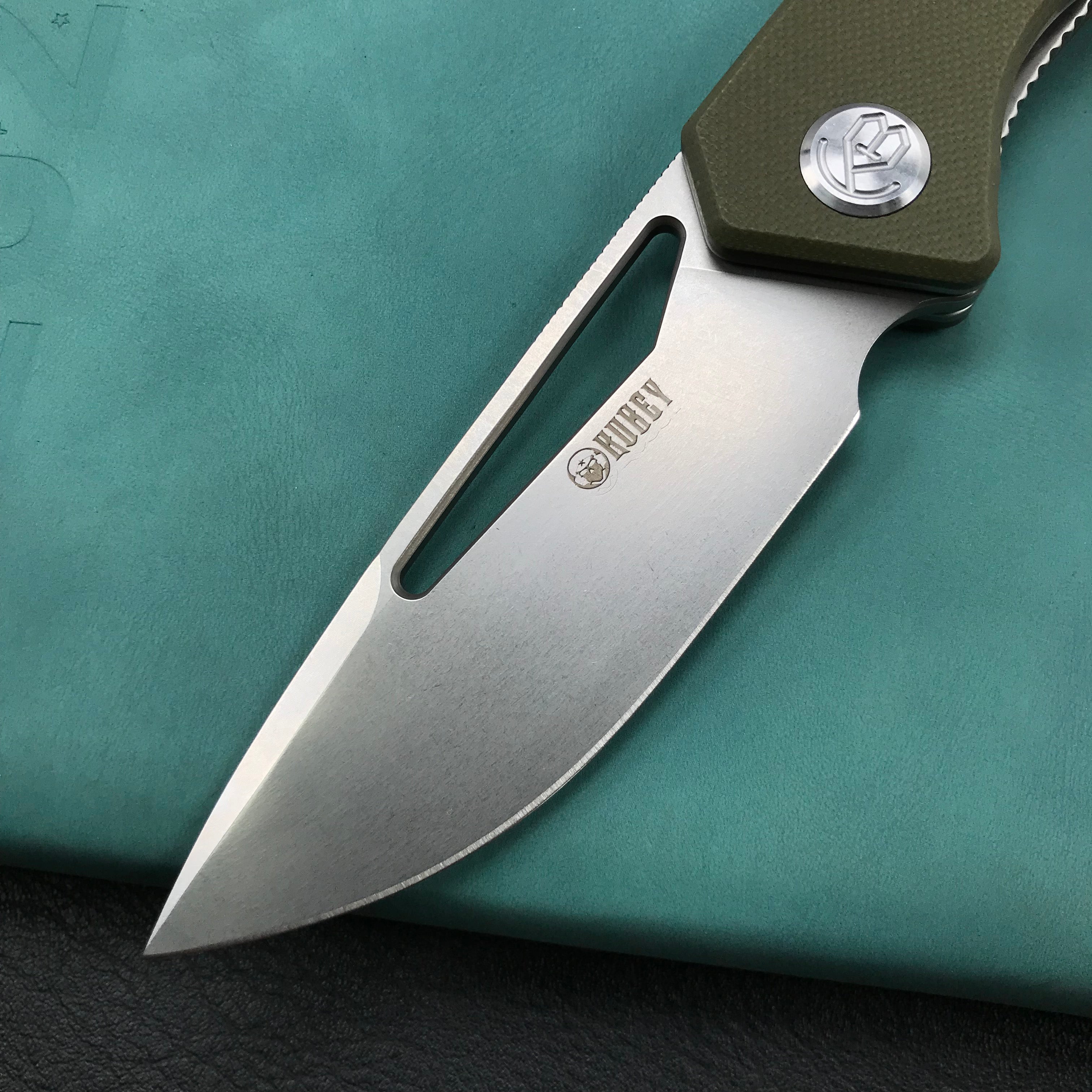 KUBEY KU331D Front Flipper EDC Pocket Folding Knife green  G10 Handle 3.27"  Blasted Stonewashed  D2