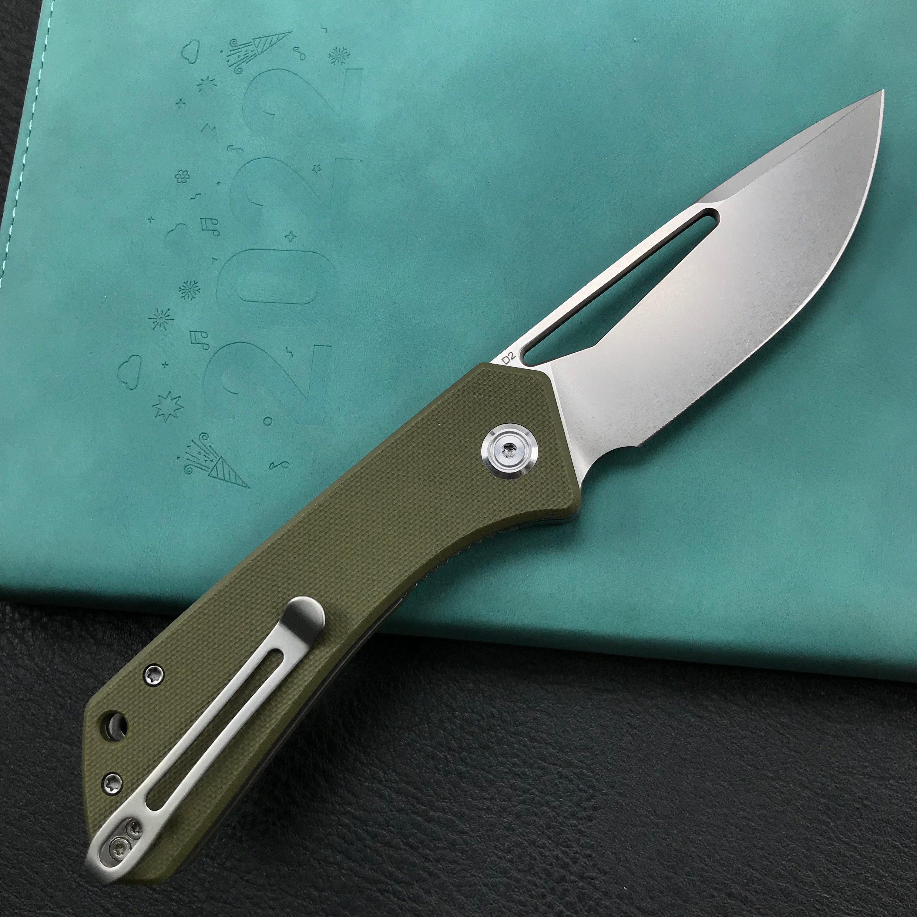 KUBEY KU331D Front Flipper EDC Pocket Folding Knife green  G10 Handle 3.27"  Blasted Stonewashed  D2