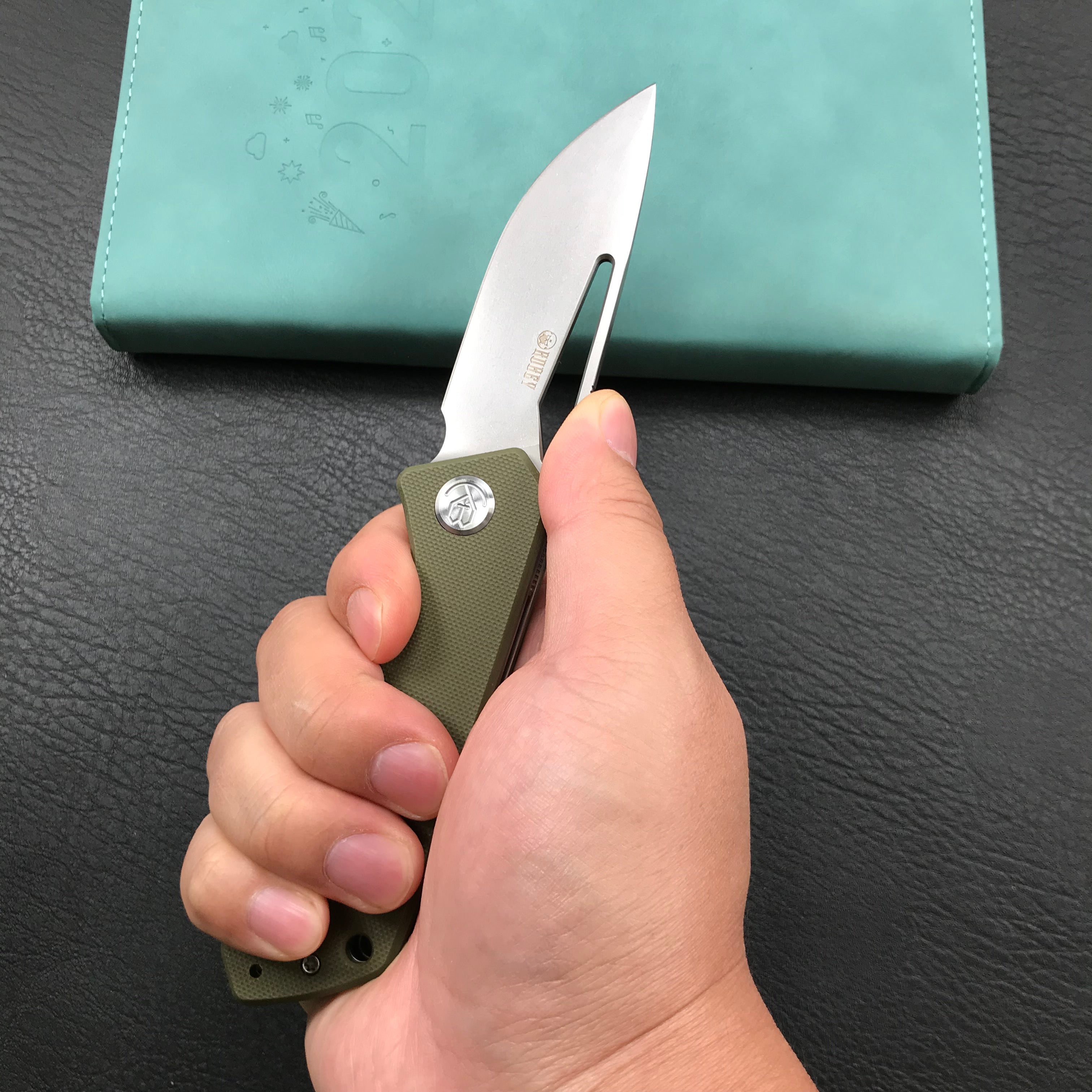 KUBEY KU331D Front Flipper EDC Pocket Folding Knife green  G10 Handle 3.27"  Blasted Stonewashed  D2