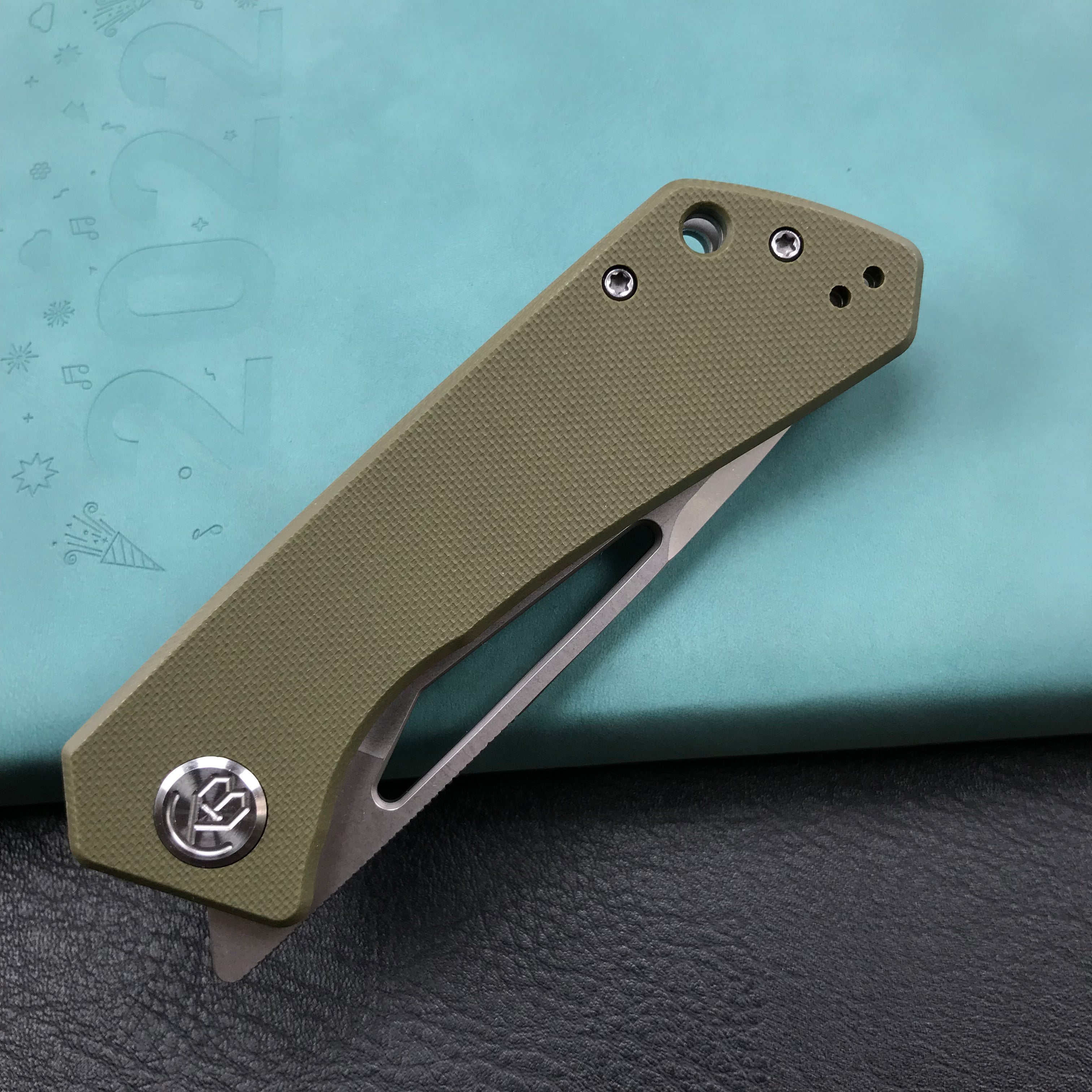 KUBEY KU331D Front Flipper EDC Pocket Folding Knife green  G10 Handle 3.27"  Blasted Stonewashed  D2