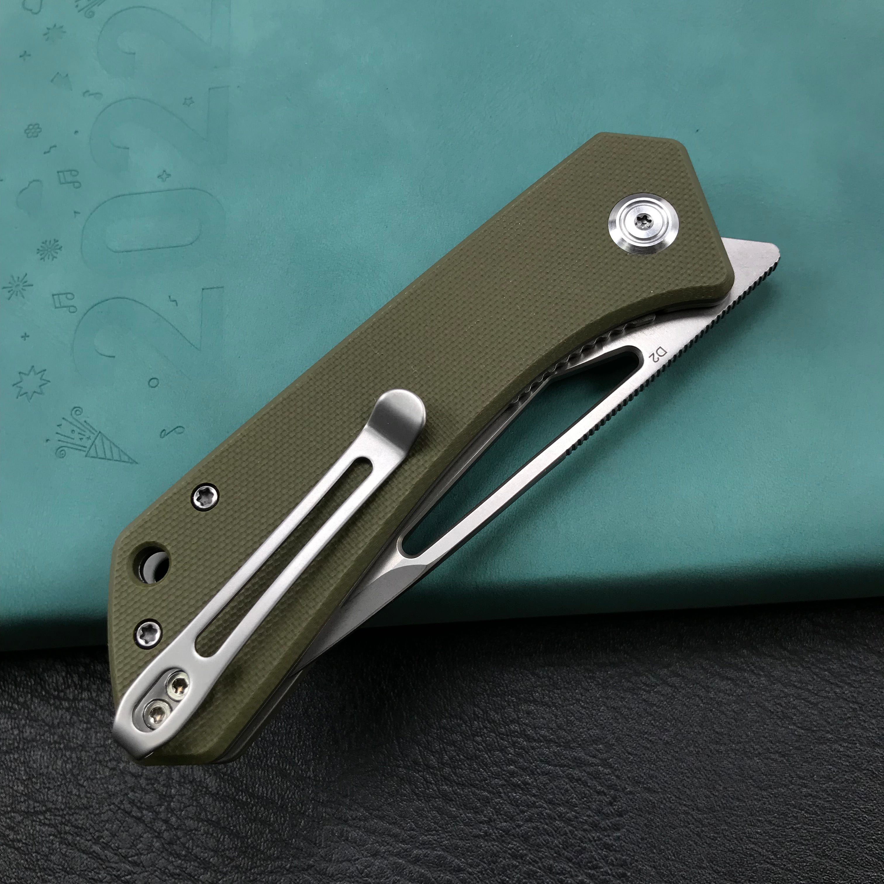 KUBEY KU331D Front Flipper EDC Pocket Folding Knife green  G10 Handle 3.27"  Blasted Stonewashed  D2