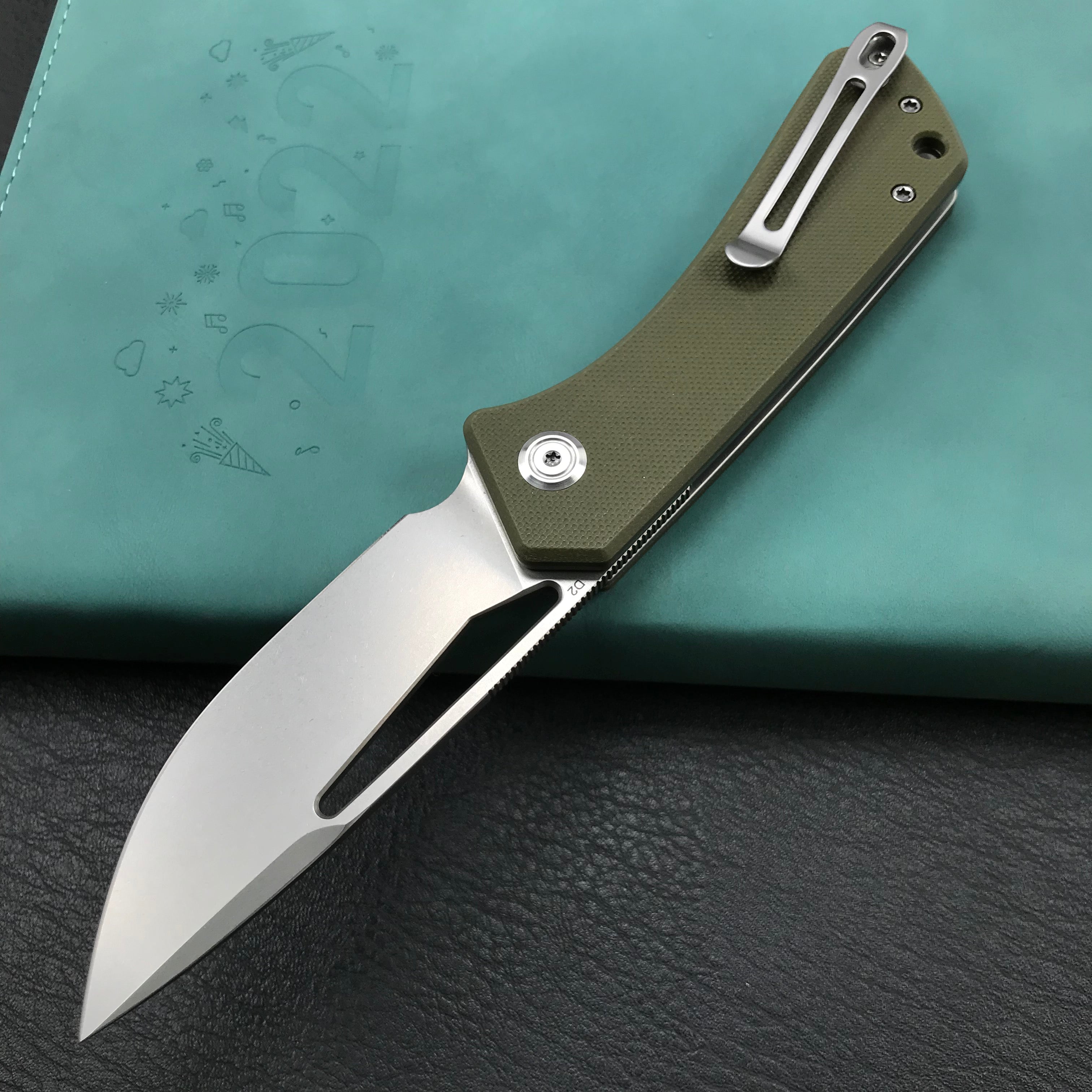 KUBEY KU331D Front Flipper EDC Pocket Folding Knife green  G10 Handle 3.27"  Blasted Stonewashed  D2